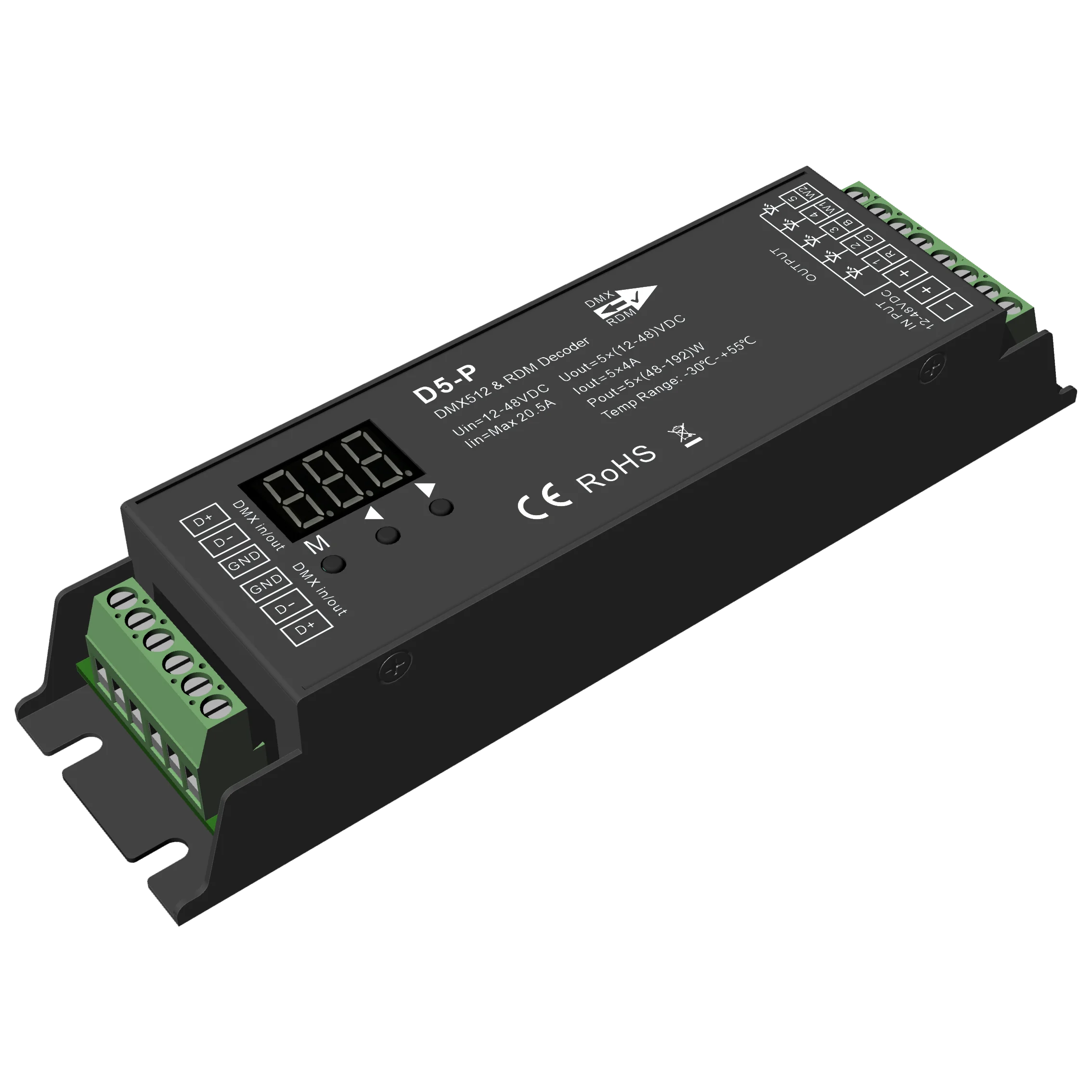 Skydance D5-P 5 channel constant voltage DMX512 & RDM Decoder DMX controller Green terminal DMX signal ports