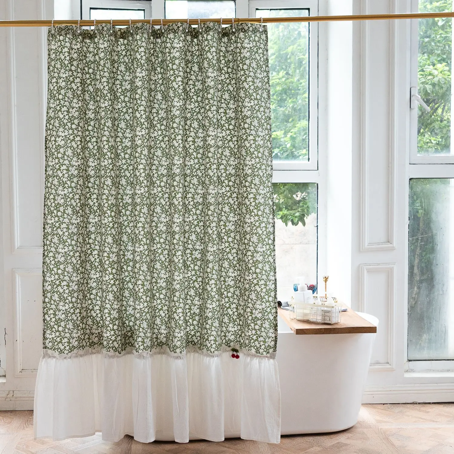 Floral Ruffle Shower Curtain Household Bathroom Curtian Polyester Bathcurtain Waterproof Room Divider