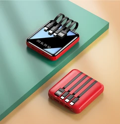 20000mAh Mini Power Bank with Cable Portable Charger Mirror Screen LED Digital Display Poverbank External Battery Pack Powerbank