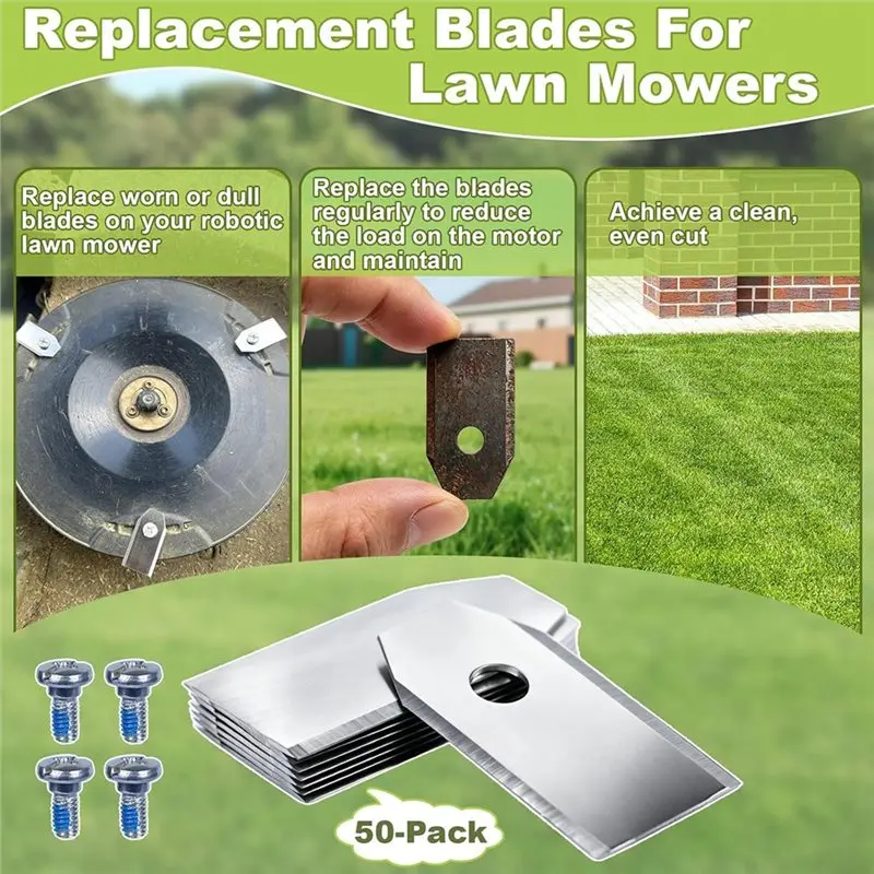 NEW HOT In Stock-For 220AC, 305, 430, R38li, I105N Compatible- 50-Pack Replacement Robot Mower Blades With Threadlocker Screws(5