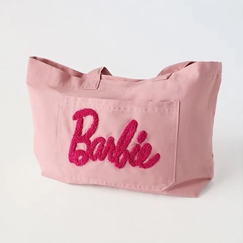 Miniso Barbie borsa per le donne peluche ricama Design stampa lettera Tote Bag da viaggio Anime Fashion borse a tracolla di grande capacità