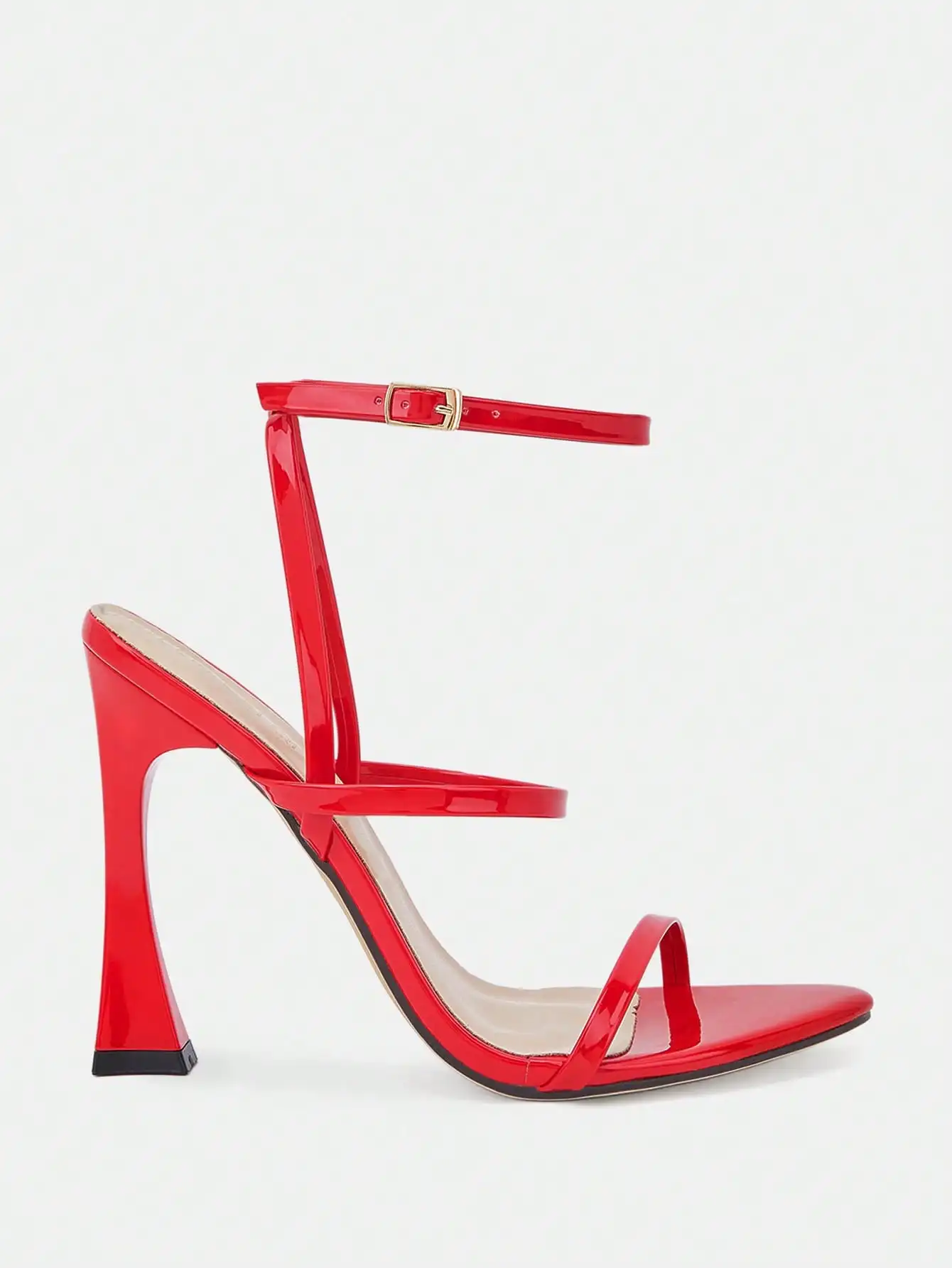 Glitzique Spring/Summer Women's High Heel Shoes, Solid Color Patent Multi-Strap Criss-Cross Ankle Strap Buckle Open Toe Outdoor Party Stiletto Heels, Asymmetric Heel Elegant Glamorous Shoes, Fashionable Romantic Red High Heels For Party And Banquet - view 5