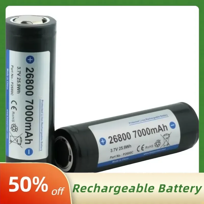High-Capacity P2680C 3.7V 7000mAh Protected Li-ion Rechargeable 26800 Battery for Strong Light Flashlight A-grade Battery