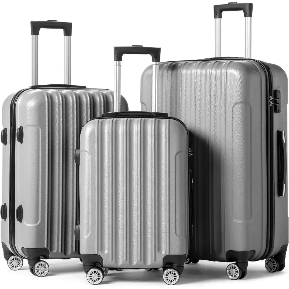 

3-Piece Hardside Luggage Set with Spinner Wheels and TSA Lock - Portable, Lightweight for Travel, Business - Grey (20/24/28)
