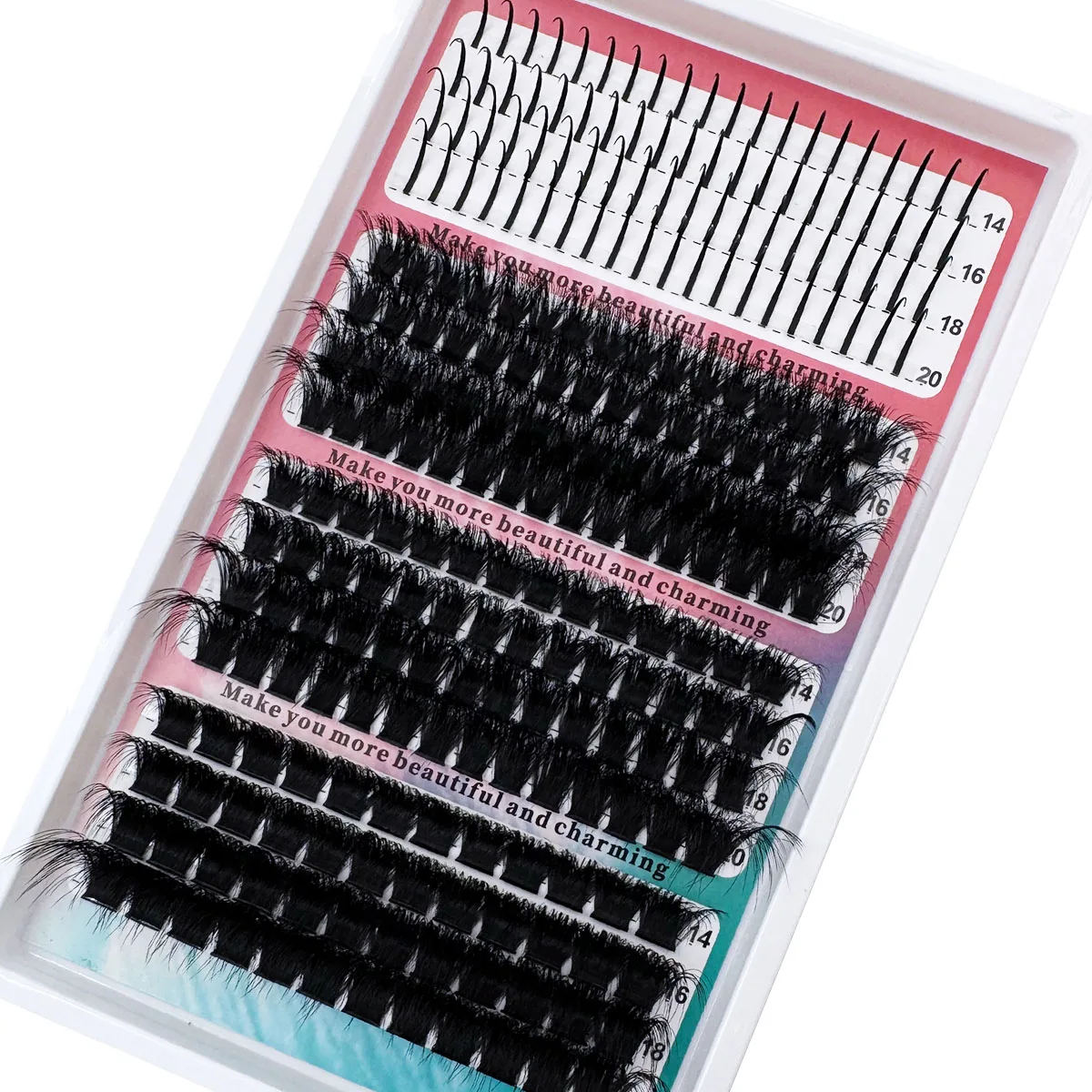 Spikes40D-200D Set di miscelazione ciglia finte cluster fai-da-te -0,07 mm 14-20 mm Mix, stile soffice naturale riccio D/DD, ciglia drammatiche