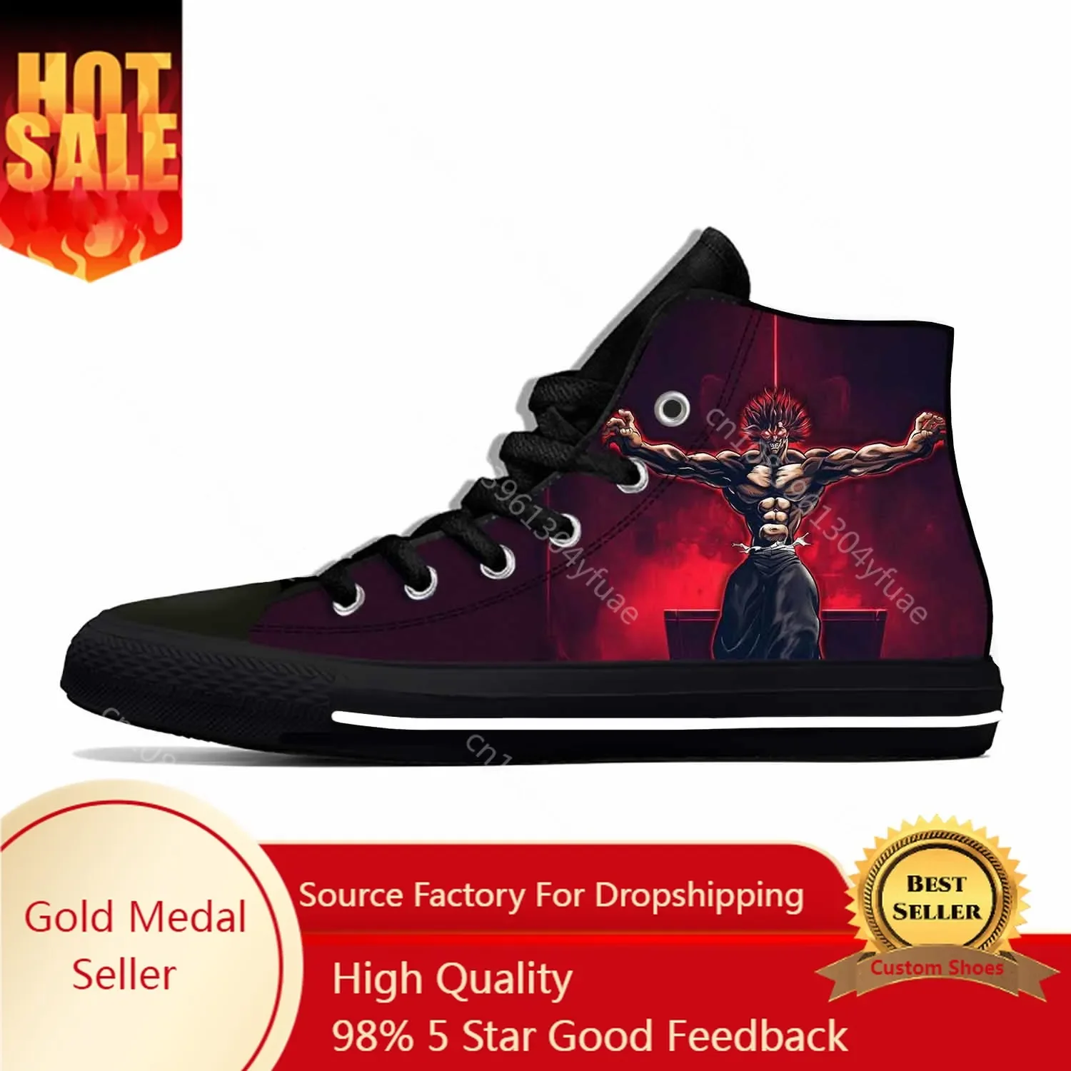 

Anime Manga Cartoon Baki The Grappler Hanma Baki Hot Casual Shoes High Top Lightweight Breathable Board Shoes Men Women Sneakers