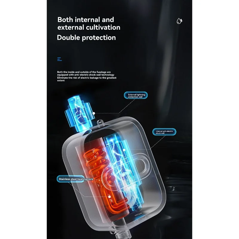 BAAN-Mini scaldabagno elettrico senza serbatoio, unità di riscaldamento istantaneo per doccia a temperatura regolabile da 3500 W Spina UK inclusa