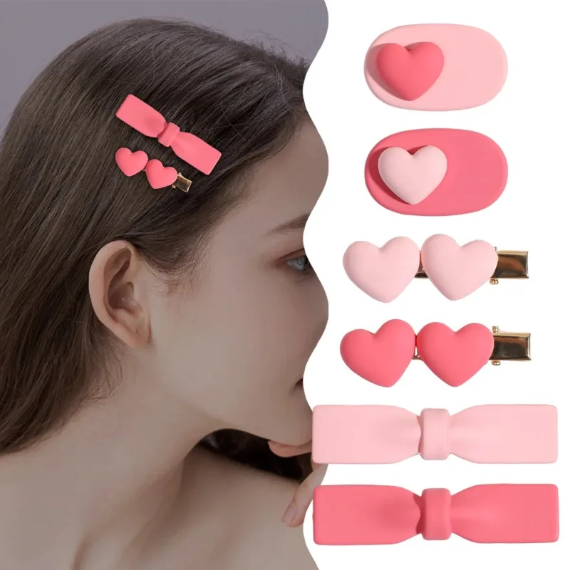 

Набор из 6 заколок для волос в стиле Y2K с розовыми сердечками для женщин: очаровательные, милые, модные аксессуары в стиле дофамин, стильные украшения для волос для девушек, для повседневных образов