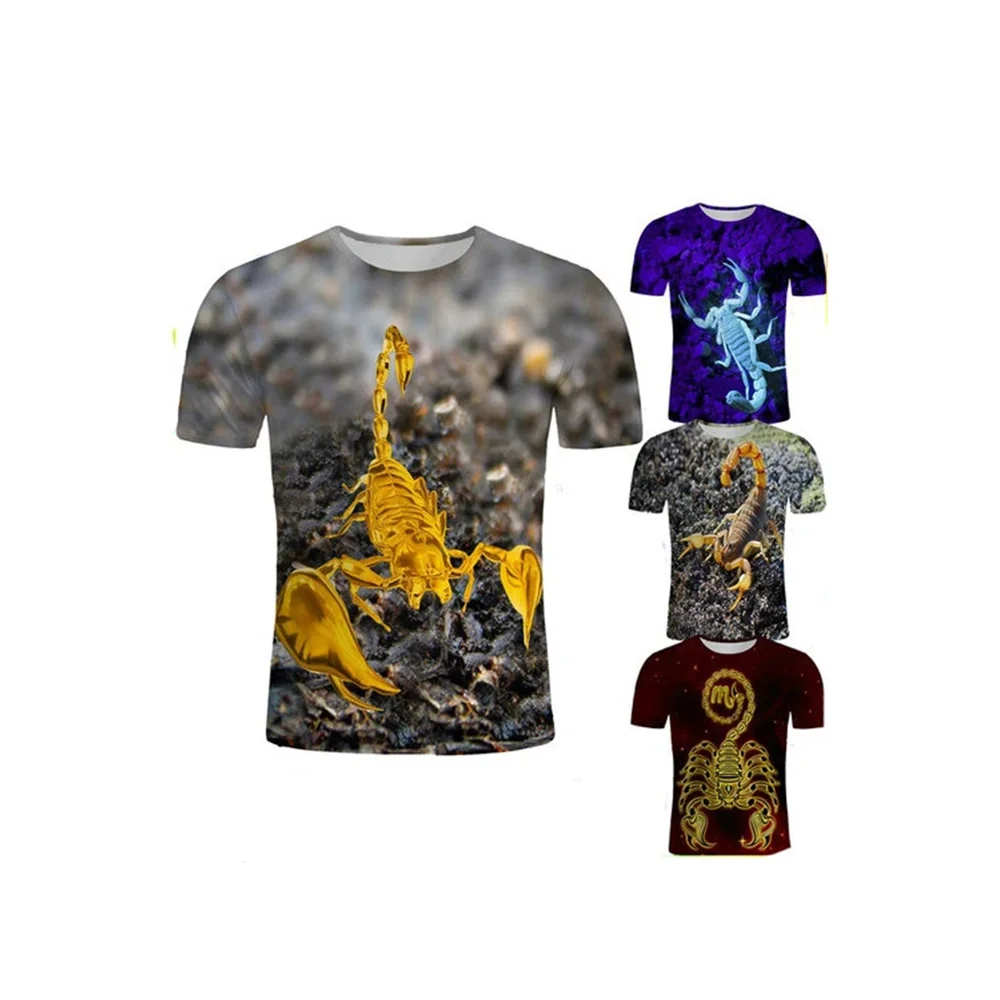2026 New Men's Street Style, Animal Scorpion Crew Neck 3D Print Men's Sports Fitness Short-Sleeve T-Shirt Casual Top