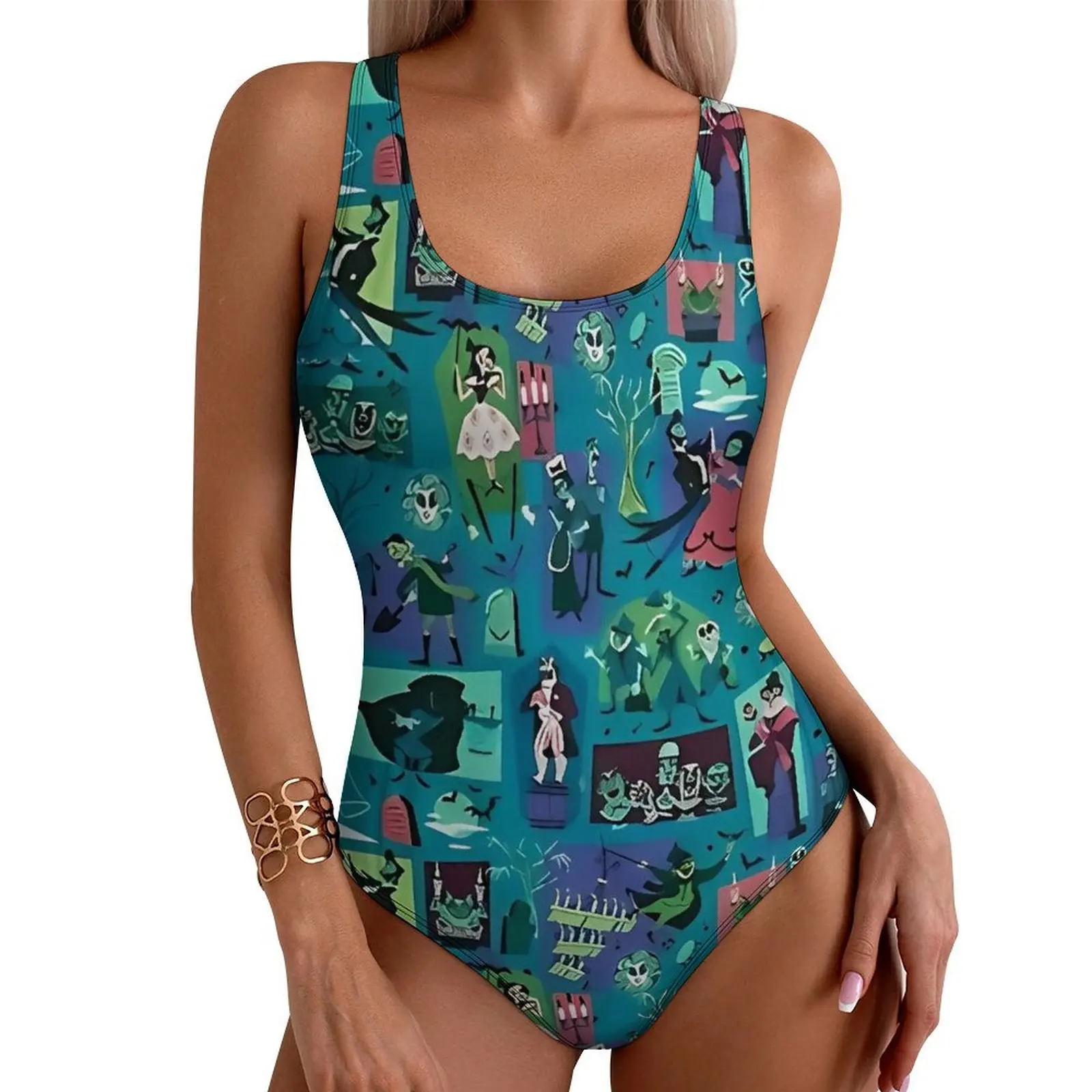 New Haunted Mansion Swimsuit Halloween Push Up Swimwear One Piece Fitness Bathing Suits Swimsuits Sexy Design Beachwear