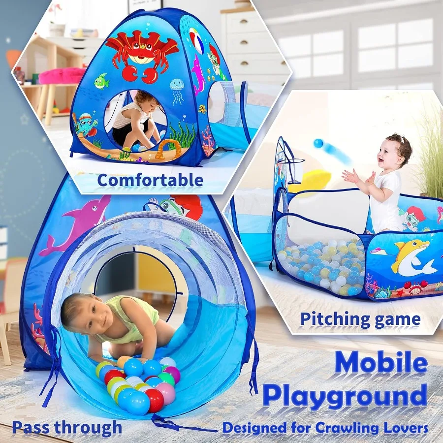 3-teiliges Kinderspielzelt: mit Baby-Bällebad und Krabbeltunnel – Pop-Up-Kletterspielzeug für Kleinkinder – Spielhaus (Bälle NICHT im Lieferumfang enthalten)