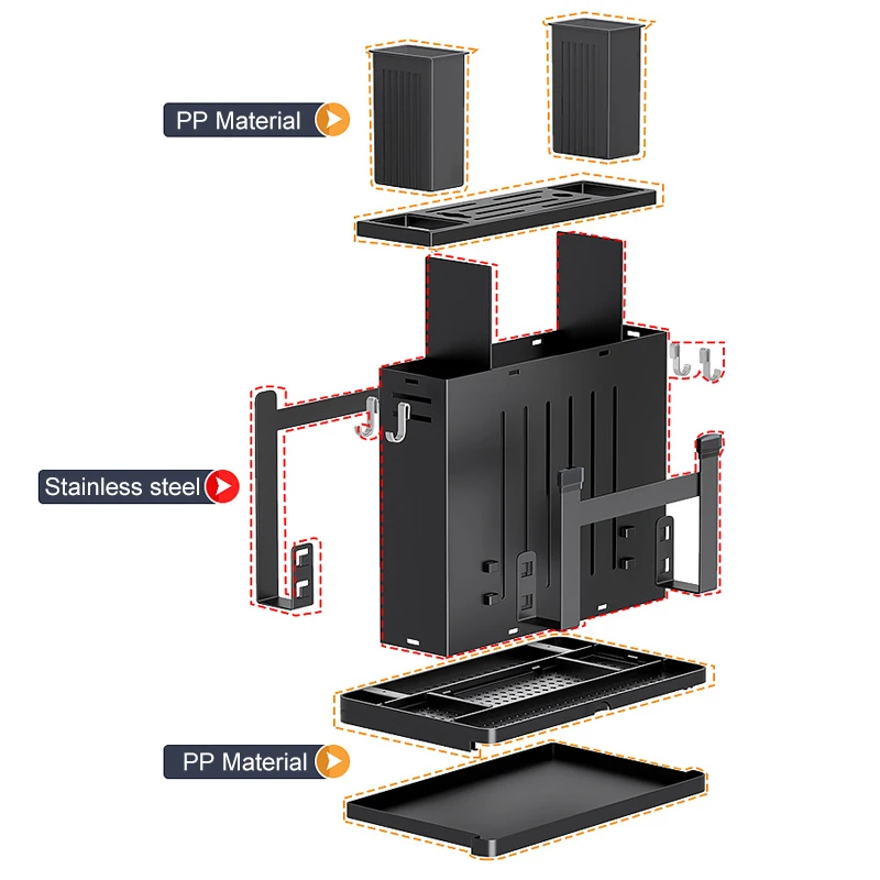 Imagem -03 - Cremalheiras de Armazenamento de Cozinha Faca Placa Corte Rack Pauzinhos Pote Capa Rack Multifuncional Suporte Talheres Prateleira Drenagem Organizador