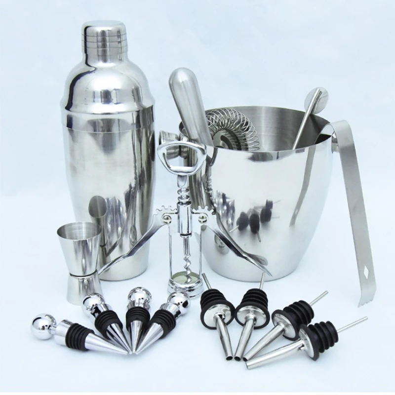 

Food Grade 304 Stainless Steel Shaker Set with Holder, Bartending Tools Gifts, Shaker, Muddler, Strainer, Measuring, Jigger, Mix