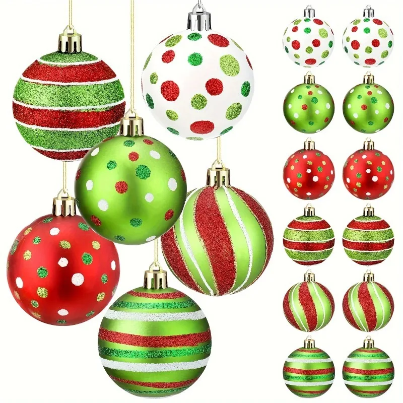 

12pcs Christmas Ball Ornaments 2.4 Inch Round Plastic Hanging Decorations Glittering Elf Ball Festival Christmas Tree Decoration