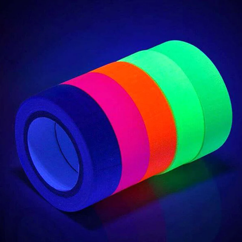 Nastro reattivo UV a 6 rotoli nastro fluorescente Blacklight Glow in The Dark Neon Gaffer nastro luminoso avvertimento di sicurezza per la