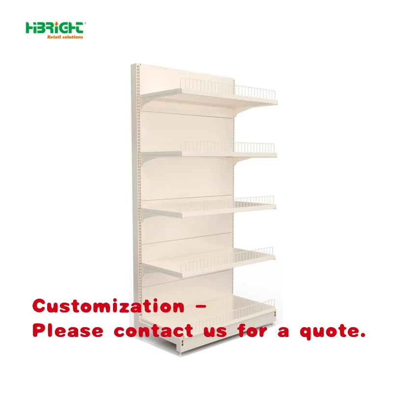 custom.Custom Single Side Steel Grocery Shelves Supermarket Display Rack with Front Fence Light Duty Epoxy Powder Coated