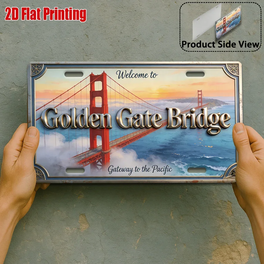 Panneau métallique vintage Golden Gate Bridge, 11,8x5,9 pouces, plaque murale plate 2D pour extérieur, décoration, cadeau pour l