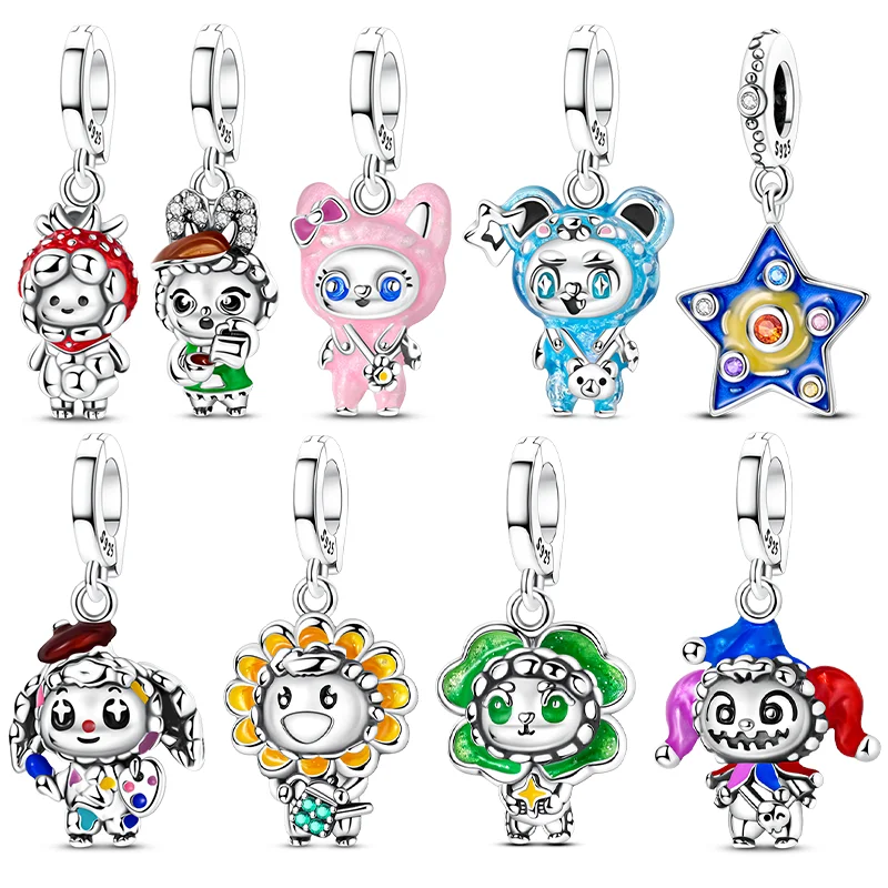 

Original 925 Sterling Silver Charms Colorful Star Fox Rabbit Pendants Fit Bracelet Necklace DIY Pendants Jewelry Women Gift