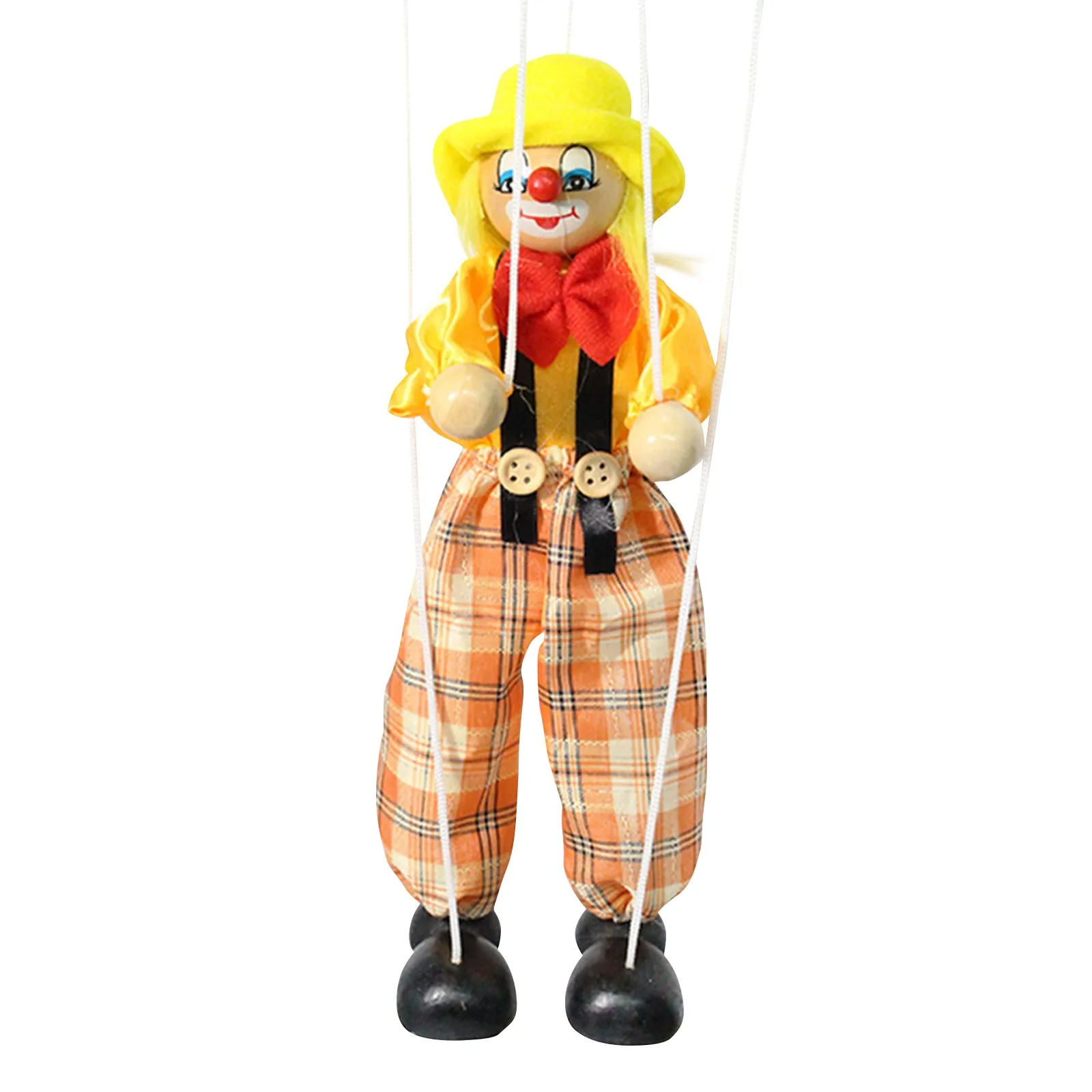 Funny Vintage Colorful Pull String Puppet Clown Wooden Marionette Handcraft Toys Joint Activity Doll Kids Children Gifts