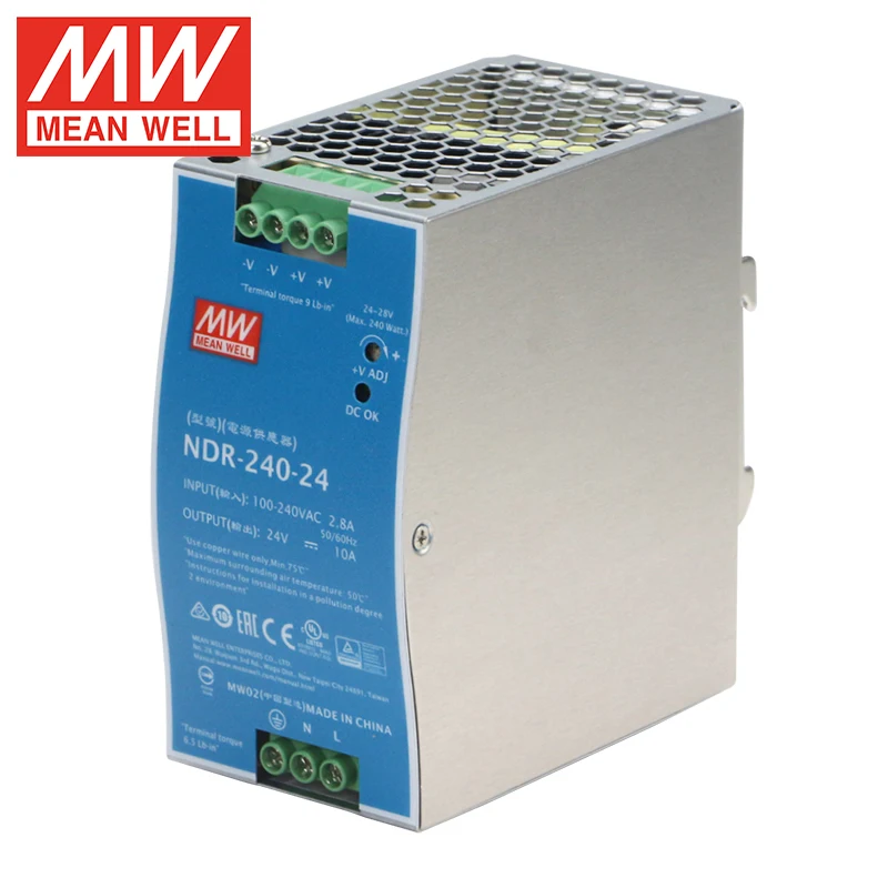 DIN Rail  NDR 120/240W 24V/48VDC AC/DC Meanwell Industrial Power Supply Single Output for Industrial Applications MEAN WELL