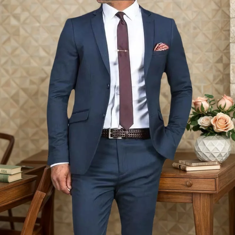

New Classic Midnight Navy Wedding Suits for Men Business Male Suit Groomsmen Prom Party Wedding Dress 2 Piece Set (Blazer+Pants)