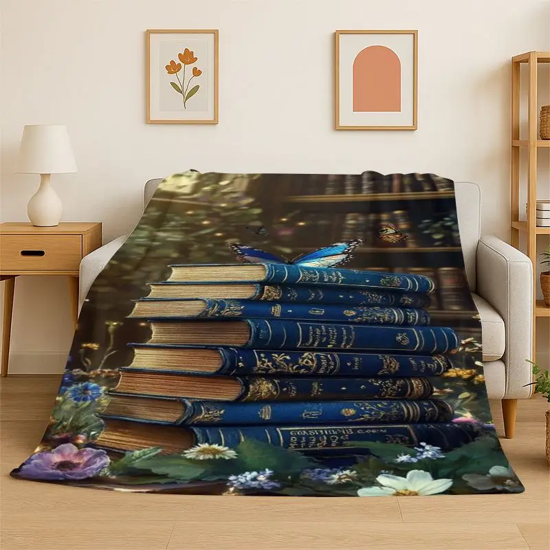 Magic Book Library Bookshelf Flannel Blanket Soft Throw Blanket for Bedroom Living Room Bed Travel Camping Picnic Nap Cover Gift