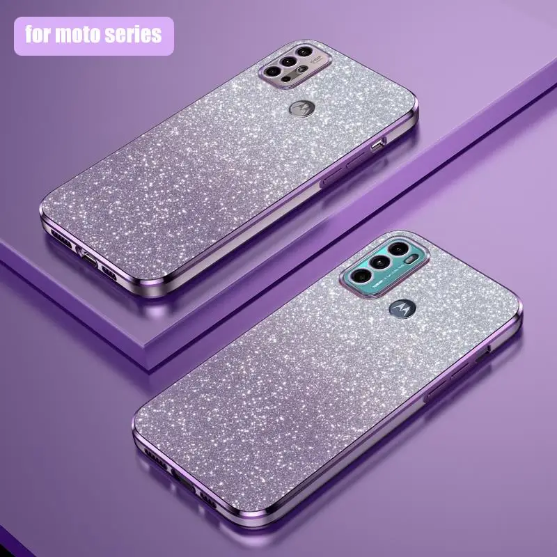 Luxury Gradient Glitter Plating Case For Motorola Moto G60 G30 G20 G10 G22 G52 G50 G82 G32 G42 G22 5G Silicone Back Cover G60s