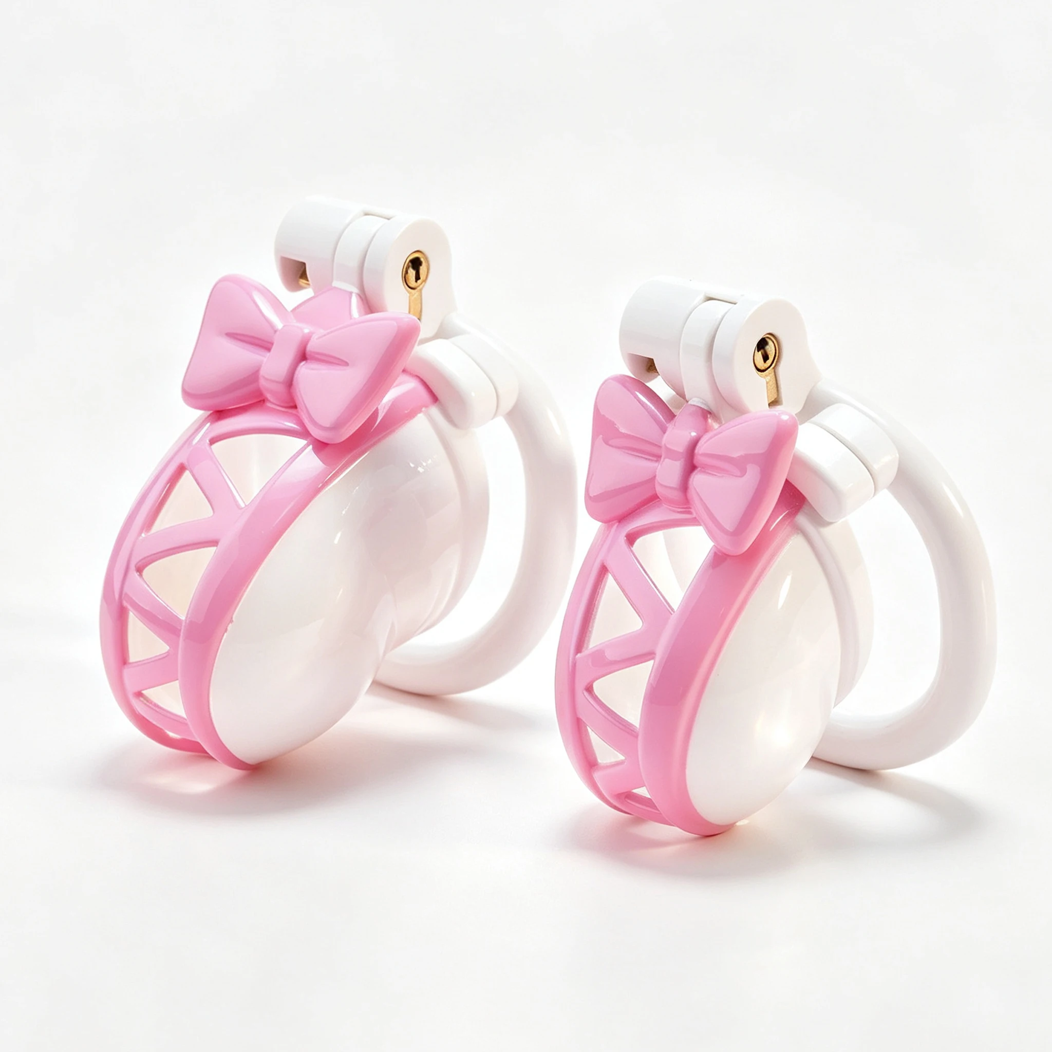 NEW Pink Bowknot Resin Chastity Cage with Bell Cute Male Chastity Lock Device Breathable Penis Rings Set Couples Adult Sex Toys view 2