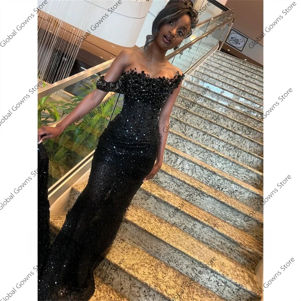 Bespoke Black Prom Dress With Corset 2026 One Shoulder Sequin Crystal Matric Farewell Dresses Mermaid Party Gown Customized image 3