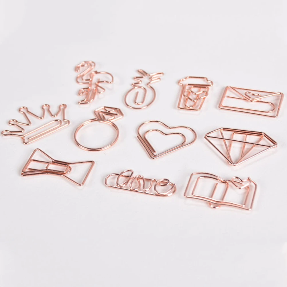 

24pcs Crown Shaped Paper Clips Cartoon Design Strong Clipping Force Metal Office School Supplies Rose Golden Decorative