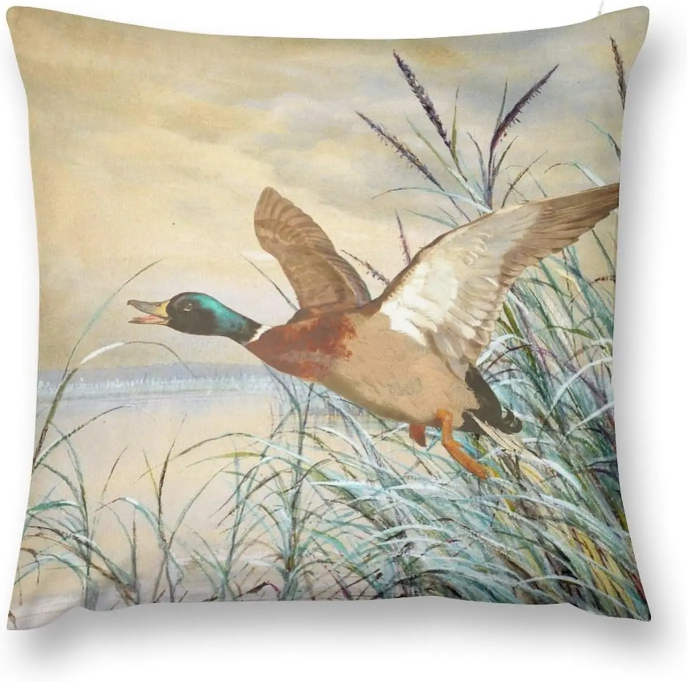 Large 18x18 Inch Nature Bird Painting Throw Pillow Cover Watercolor Wildlife Wetland Coastal Art Decor Cushion Case