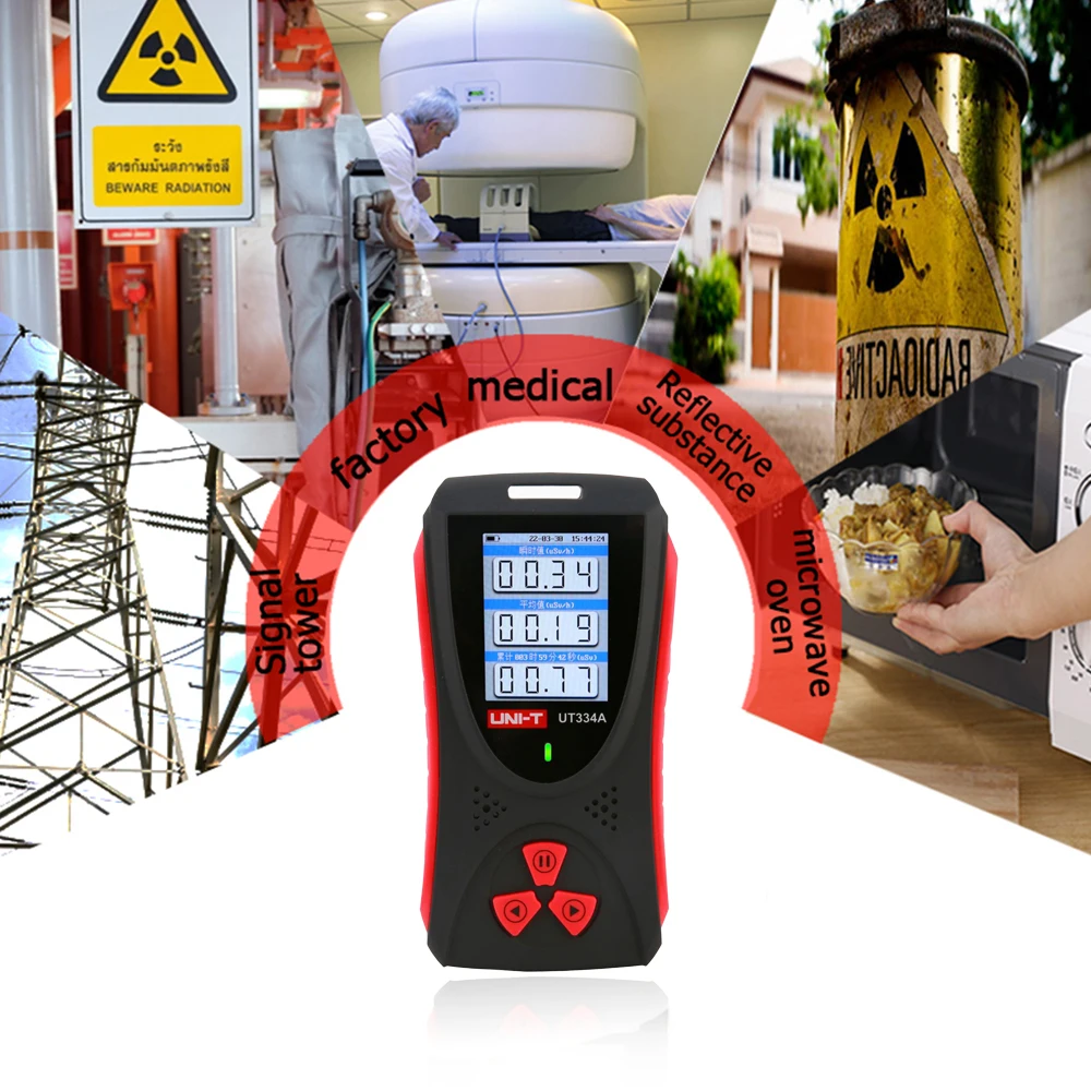 UNI-T UT334A Radiation Detector Geiger Alpha Beta Gama Professional Meter X β γ Ray Radiation Dosimeter Dose Alarm Tester