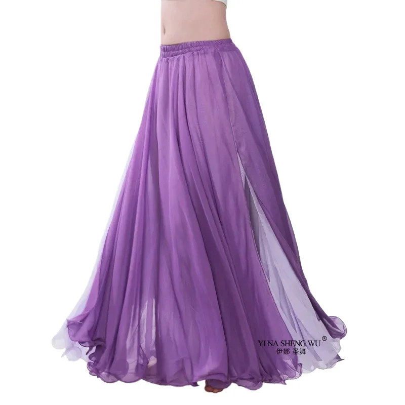 

Женский костюм для восточного танца живота, юбка, профессиональный стиль, шифоновая двухцветная цыганская сценическая одежда для взрослых, танцевальная одежда