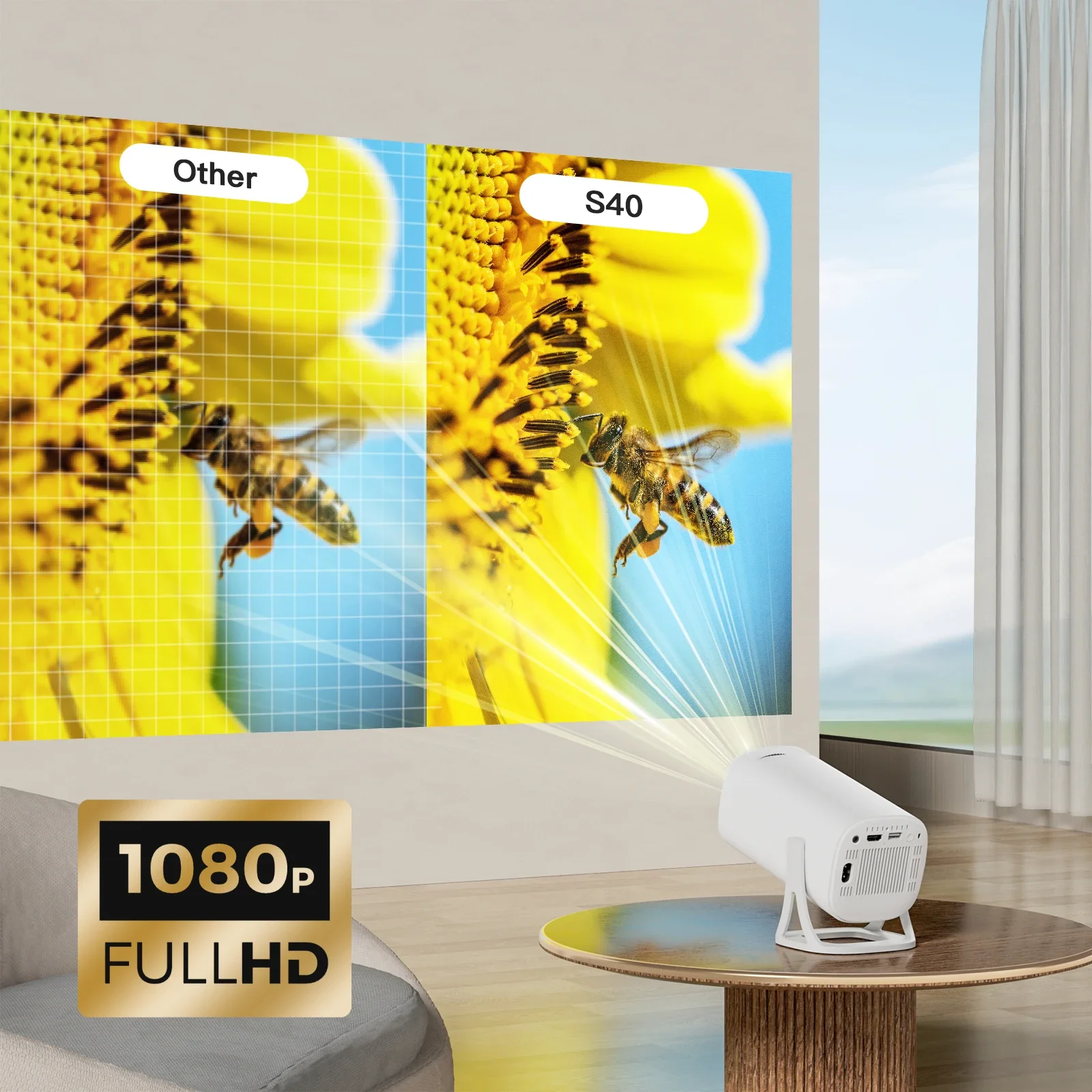 FOCABO S40 Home Ultra-Hd Projector Connected Mobile Phone Wireless Projection Screen 1080P High Lumen Highlight Portable