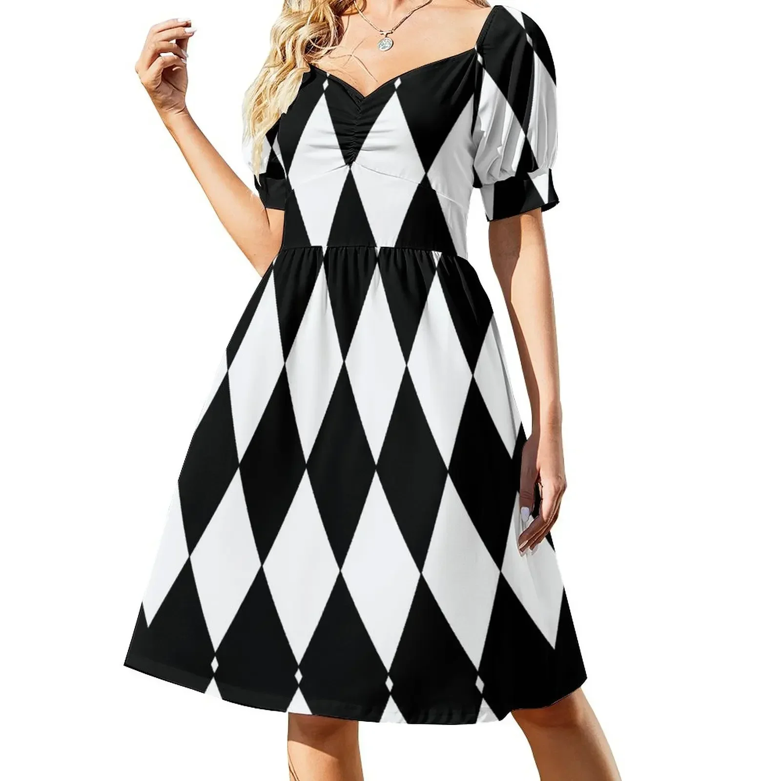 

Black and White harlequin pattern Sleeveless Dress dress dresses elegant guest wedding dress long women