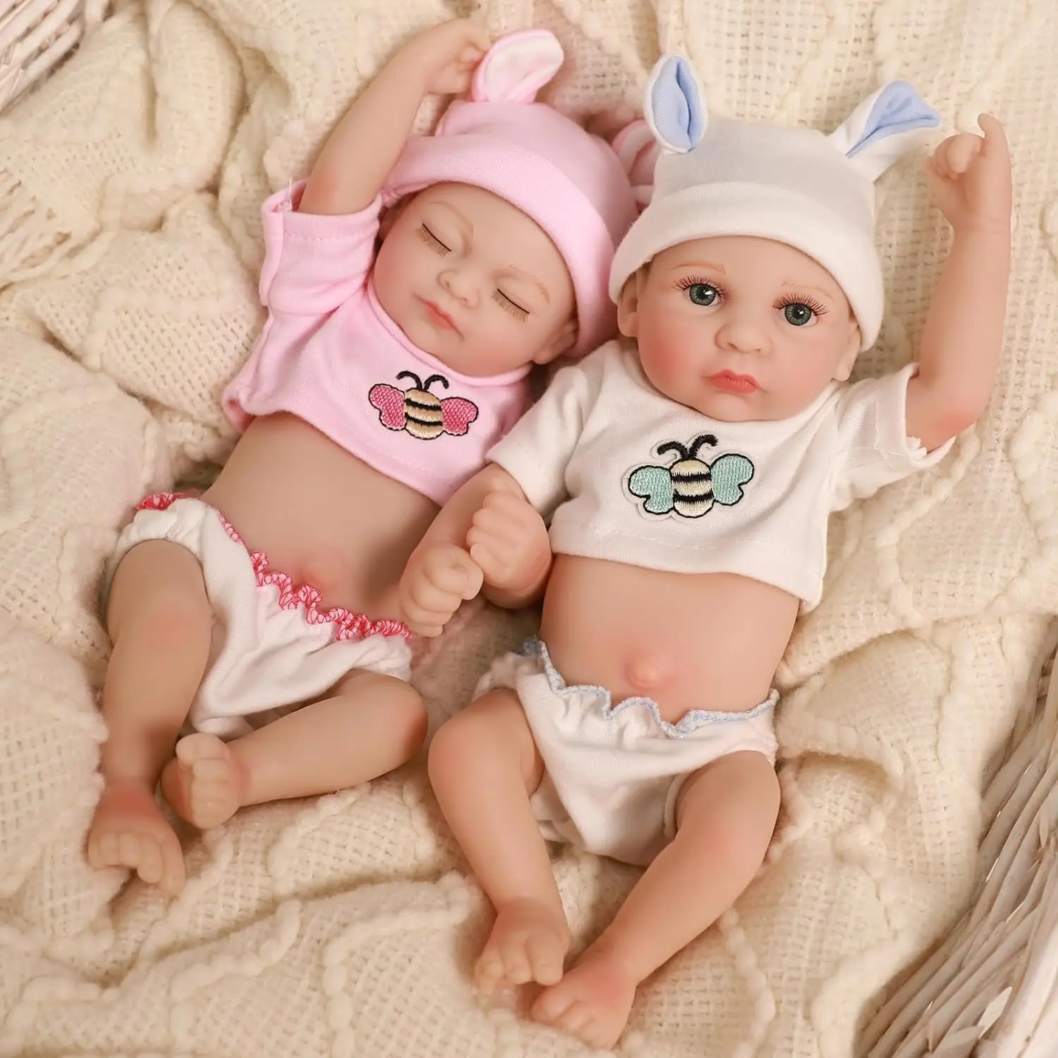 Mini 10inch Realistic Reborn Baby Boy Girl Dolls - Vinyl Full Body Newborn Twins Washable - Perfect Children's Birthday