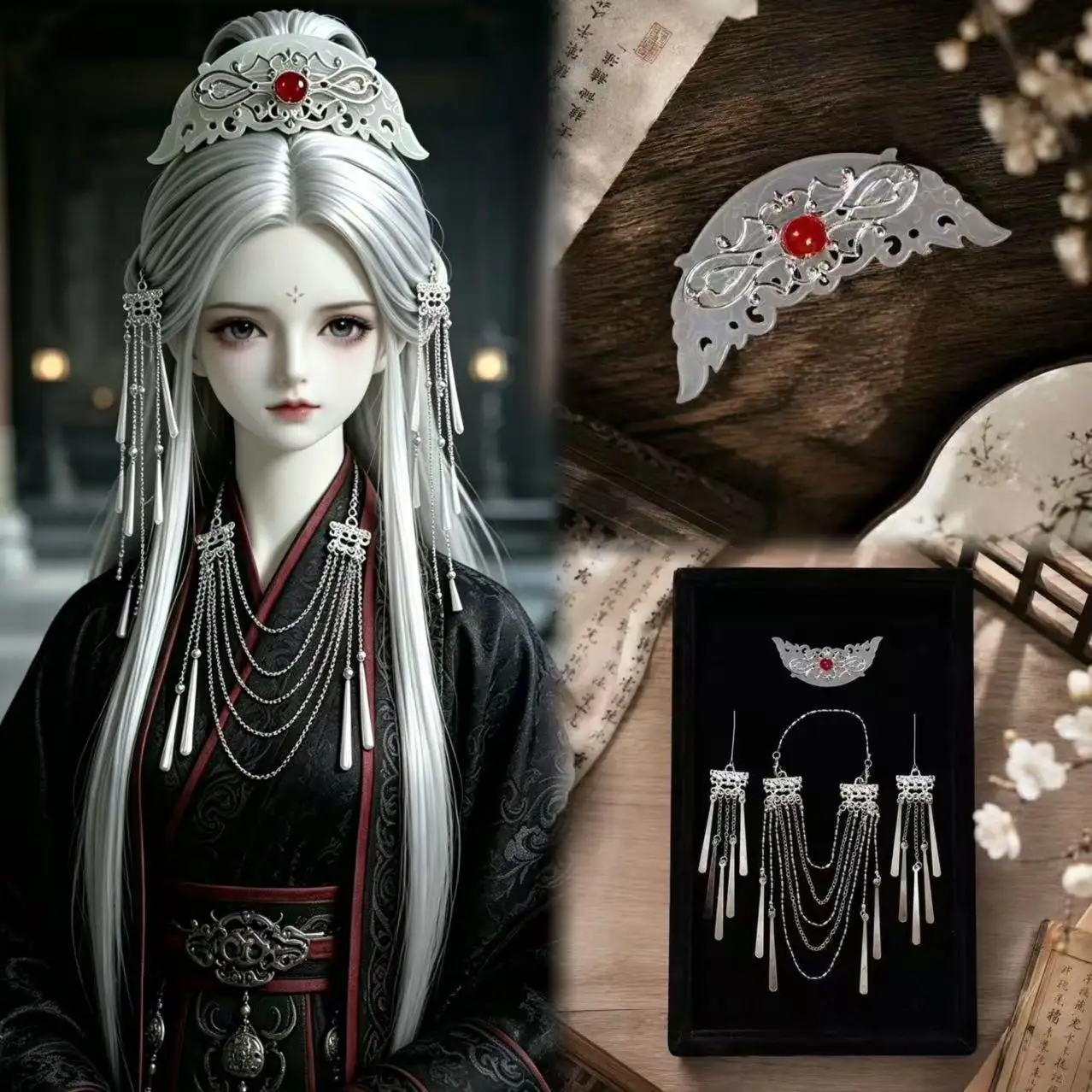 1/3 1/4 1/6 Doll Jewellery Parts Exquisite BJD Doll Ancient-style Silver Hairpin/Necklace Hanfu Tassel Hair Accessories Dress Up