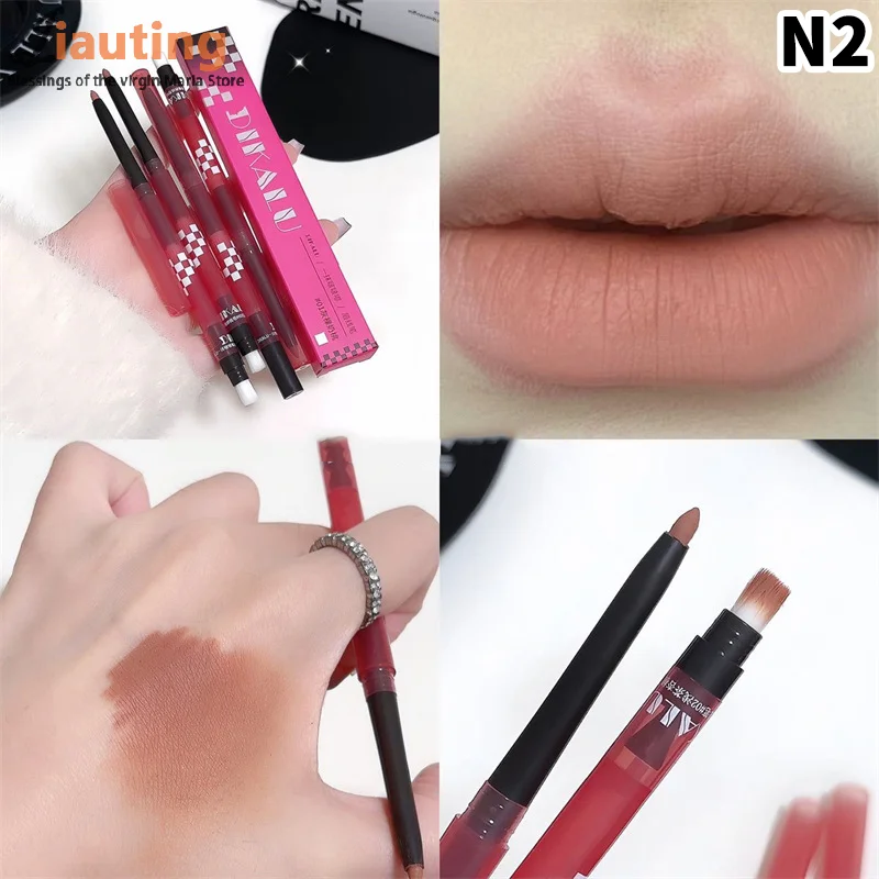 DIKALU crayon à lèvres mat avec brosse Double tête nu gris rose Contour des lèvres teinte stylo rouge à lèvres antiadhésif tasse lèvres maquillage