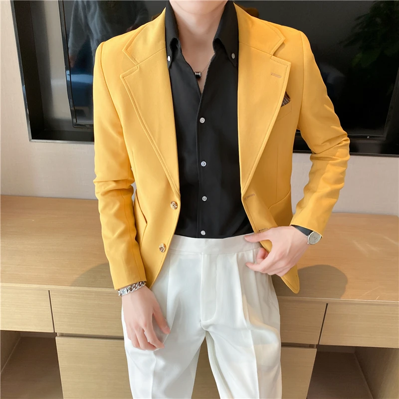 2023Spring Fashion Trend Handsome Casual Small Suit Coat Men's Senior Sense Korean Version Slim British Plankton Single Suit