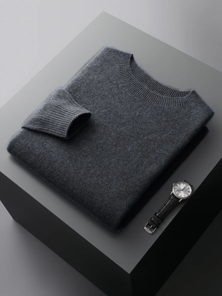 Basic Men's Seamless Wool Pullover Sweater Autumn Winter O-neck Solid 100% Merino Wool Knitwear Casual Simple Man Clothes Tops
