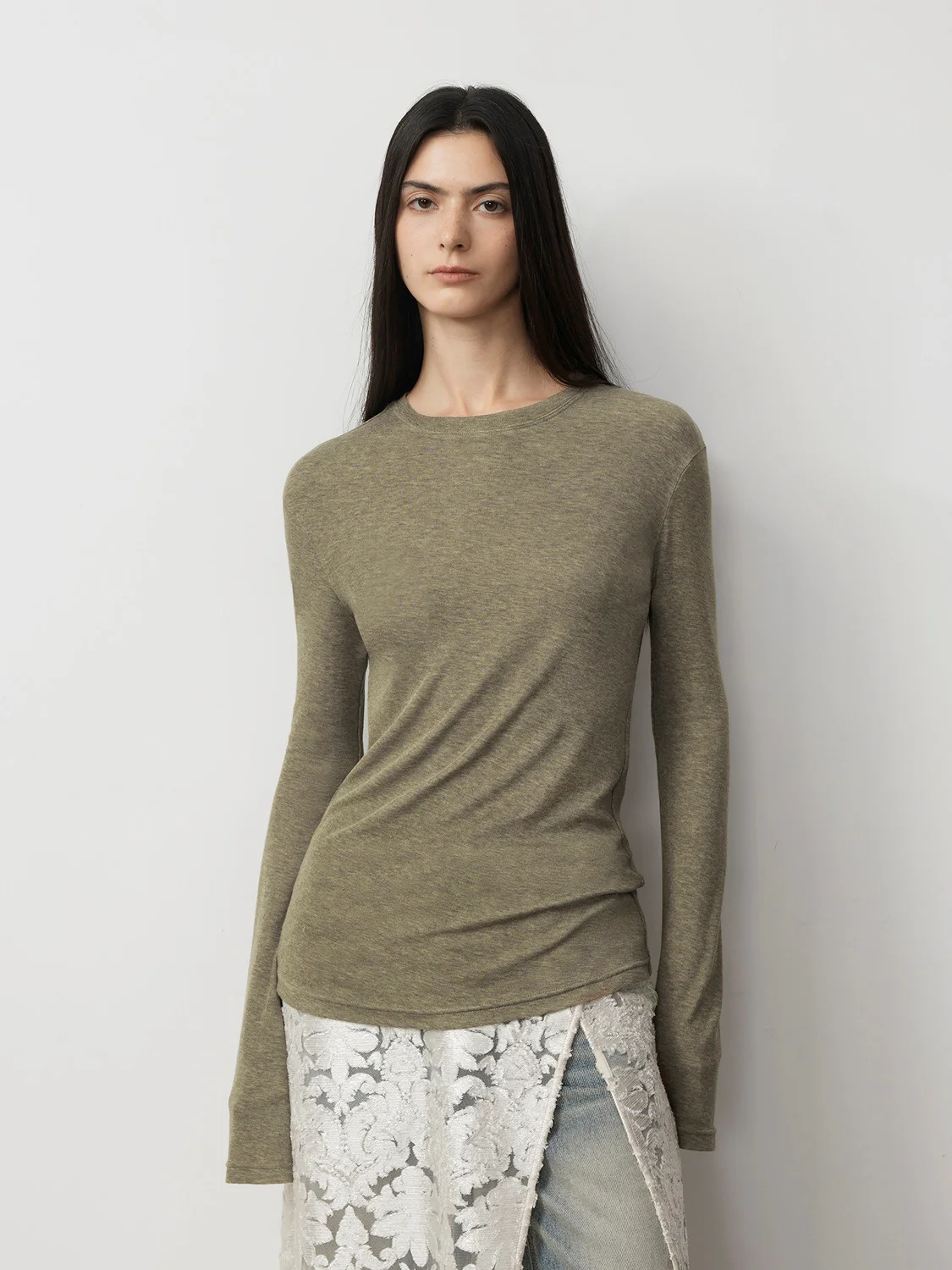 

Comfortable Long Sve T-irt by Fu Zhen Ele Slim Fit Wool Blend Breathable mat Color for Women