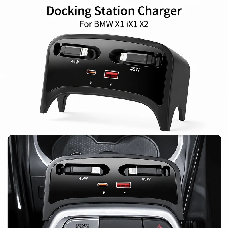 For BMW X1 IX1 X2 Docking Station Charger Super Fast Center Console Auto Retractable Cable Interior Modification