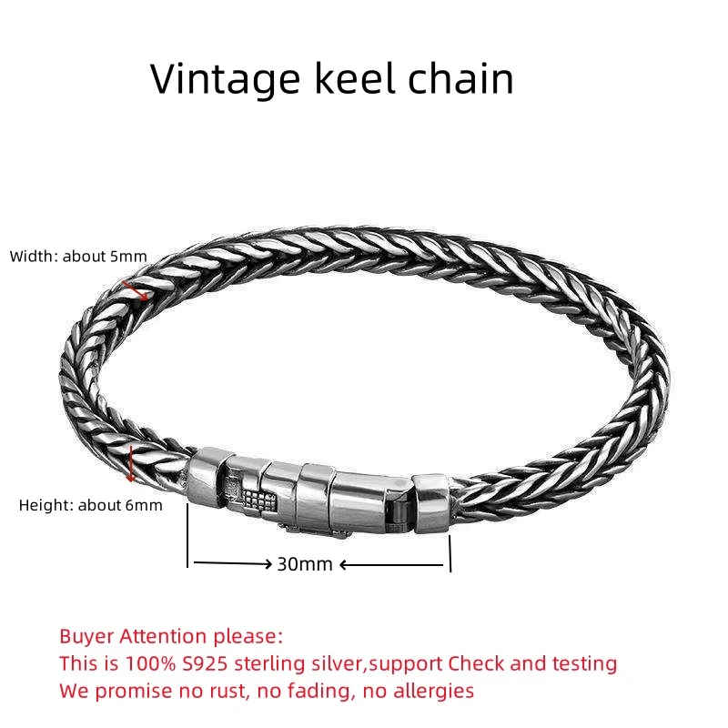 100% Solid S925 Sterling Silver 6MM Braided Bracelet for Men Solid Silver Steampunk Hiphop Rock Style Fashion Part Jewelry Gift