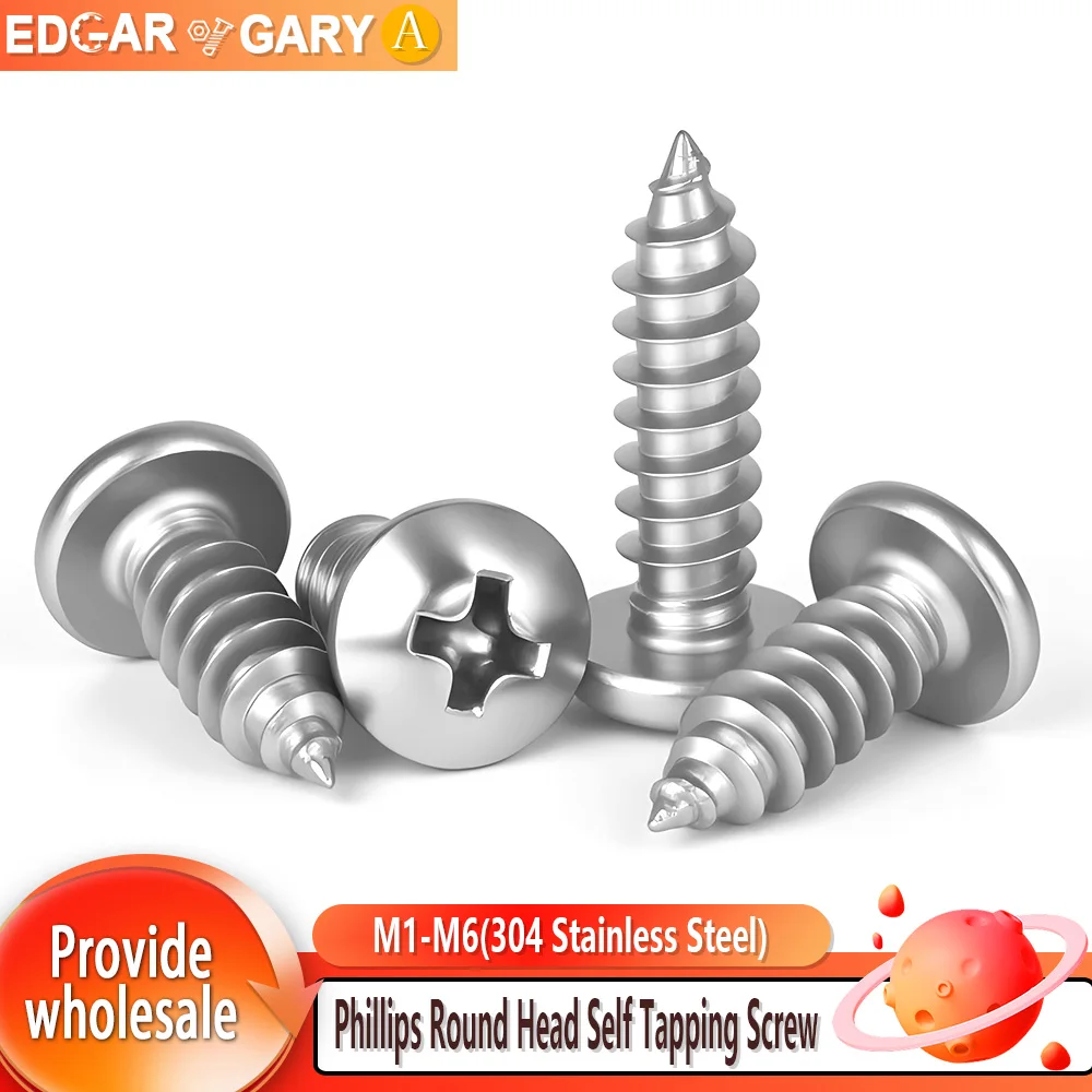 Phillips Round Head Self Tapping Screw 304 Stainless Steel Small Cross Pan Wood Screws M1M1.2M1.4M1.7M2M2.2M2.3M2.6 M3M3.5M4-M6