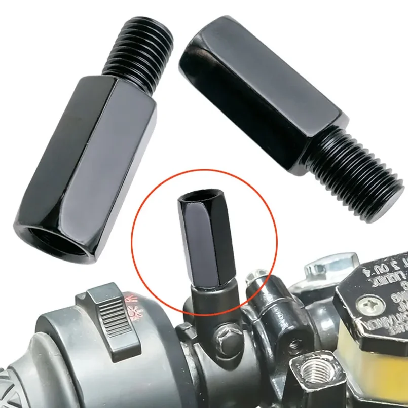 2Pcs Longer Black Motorcycle Rear View Mirror Adapters M10 10mm Left Right Hand Thread Clockwise Anti-Clockwise Extension Screws