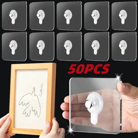 50PCS 접착 후크 사진 프레임 포스터 후크 방수 주방 욕실 액세서리 나사 후크