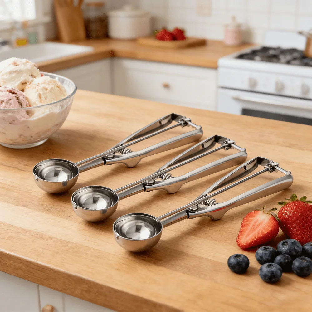 3Pcs Stainless Steel Ice Cream Scoops Multi-functional Scoops for Italian Ice Cream Sorbet Frozen Yogurt and Kitchen Accessories