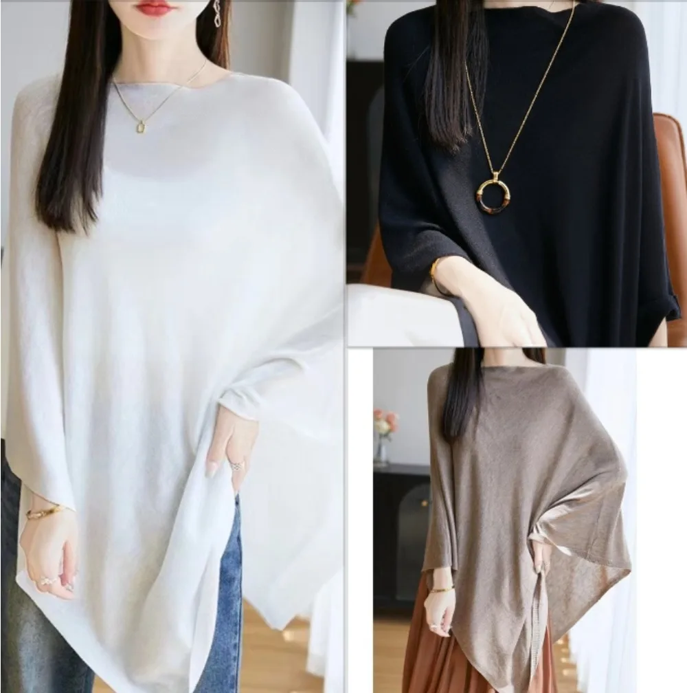 

Loose Sun Protection Cape Shawl Cover Shirt Women Irregular Thin Knitted Tops