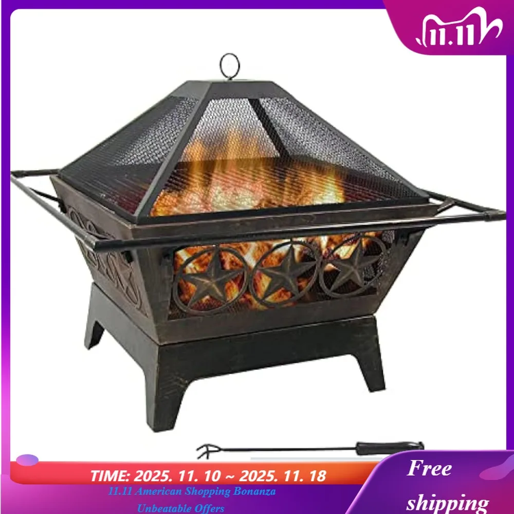 

Northern Galaxy 32-Inch Outdoor Fire Pit with Grill Grate, Spark Screen, and Poker - Heavy-Duty Wood-Burning Fire Pit