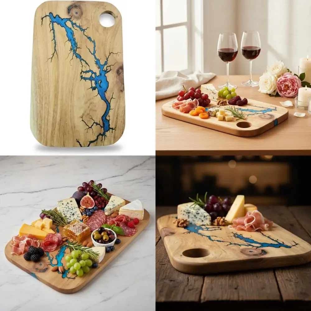 

Blue Acacia Wood Resin Epoxy Cutting Board 16.5x10.5 - Large Charcuterie Chopping Serving Platter for Kitchen Use